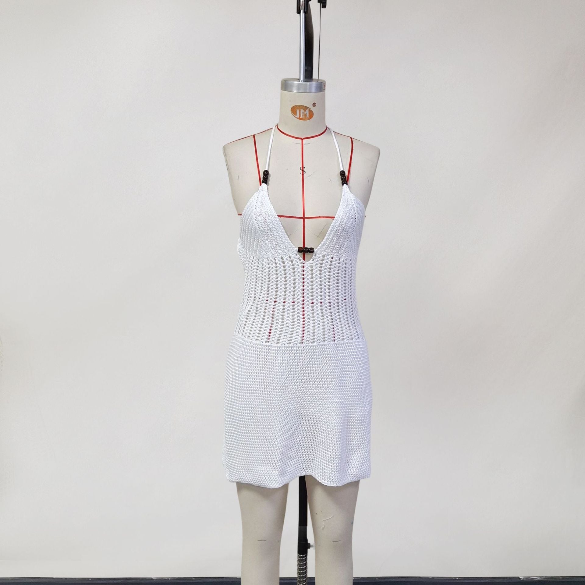 Spring Women's Knitting Sexy V Neck Halter Neck Low Back Beach Dress 20