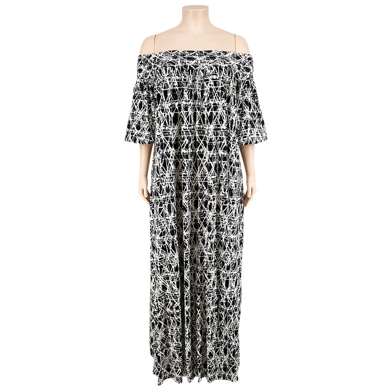 Plus Size Women Fall Off Shoulder Long Sleeve Dress with Belt 20