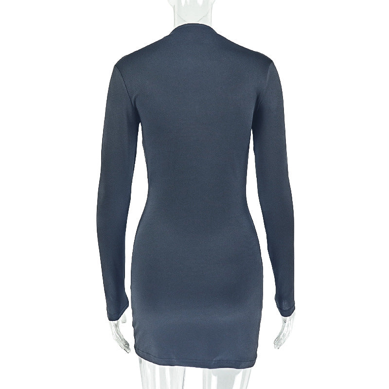 Women's Solid Color Hollow Out Sexy Fashion Long Sleeve Slim Waist Bodycon Short Dress 7