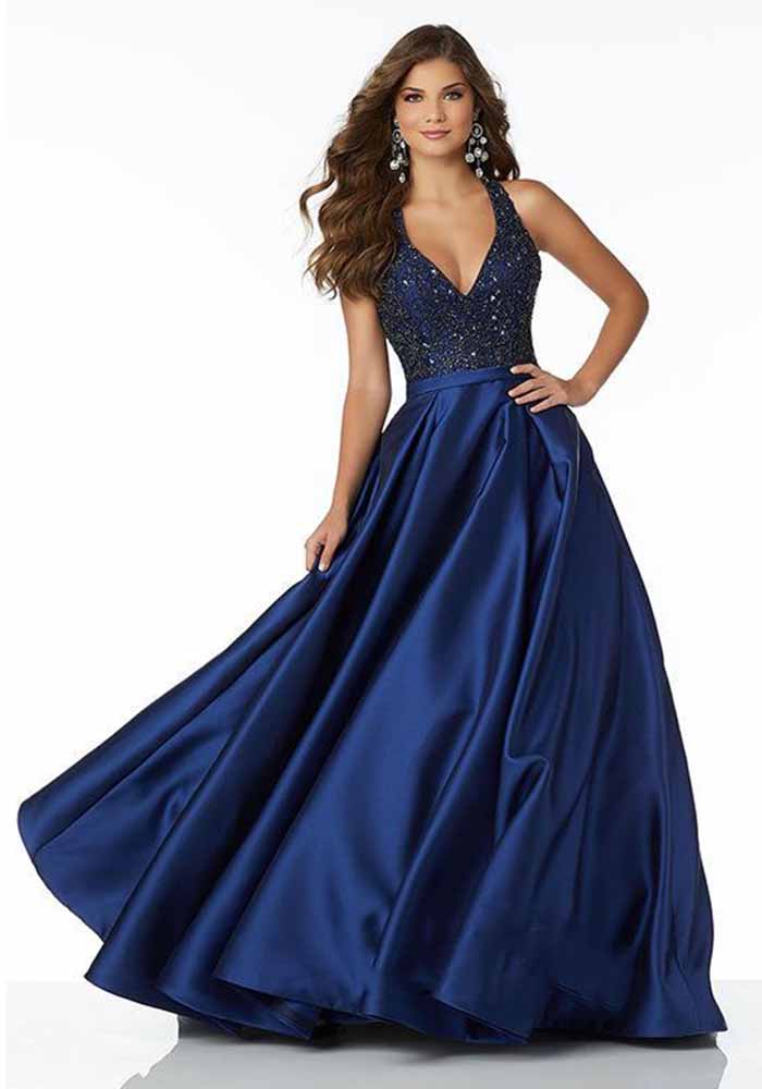 Women V-neck Backless Sexy Beads Formal Party Evening Dress（Processing time need 3-6 days）