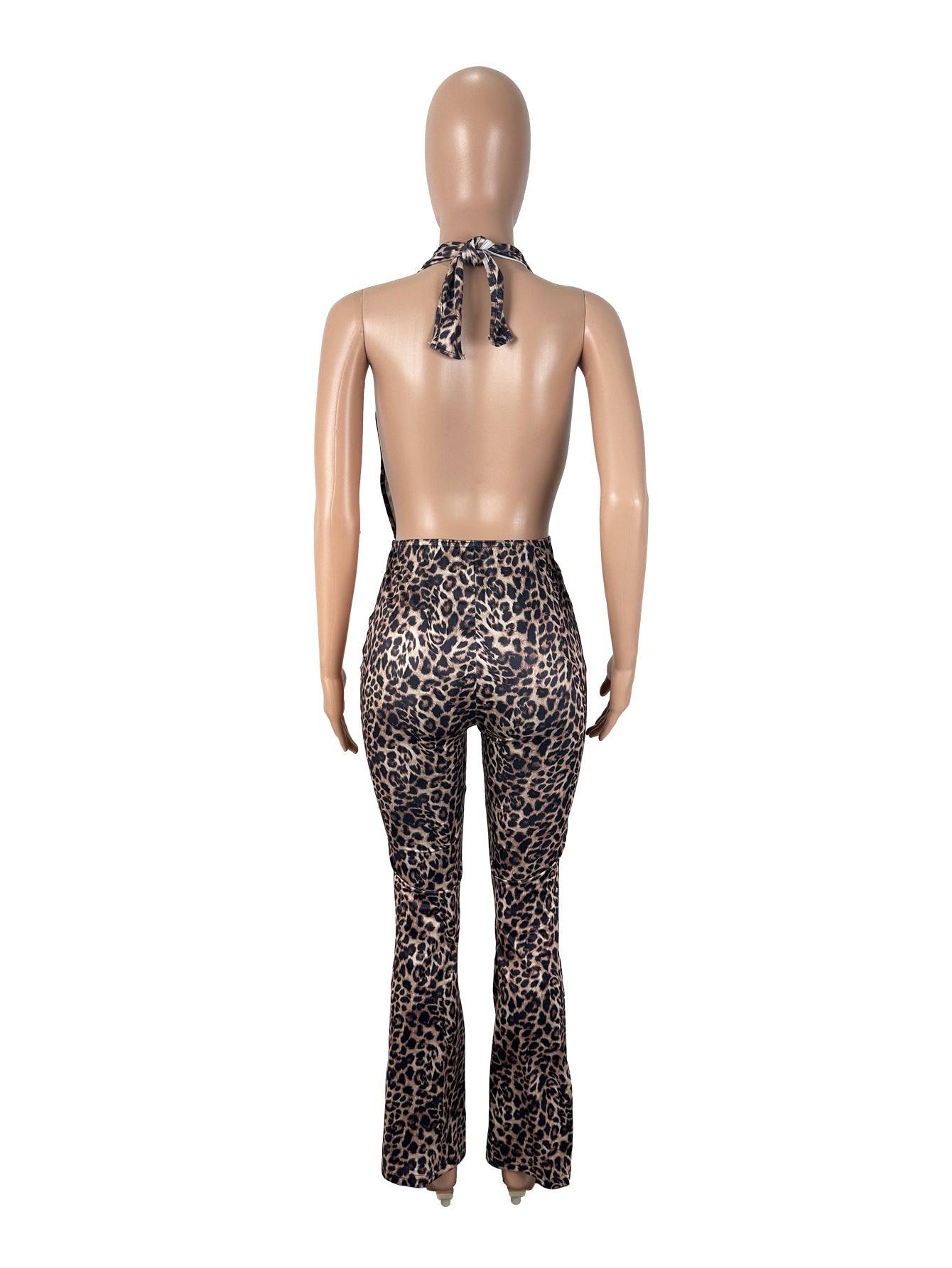 Women's Sexy Leopard Print Low-Back Mesh Halter Neck Jumpsuit 8