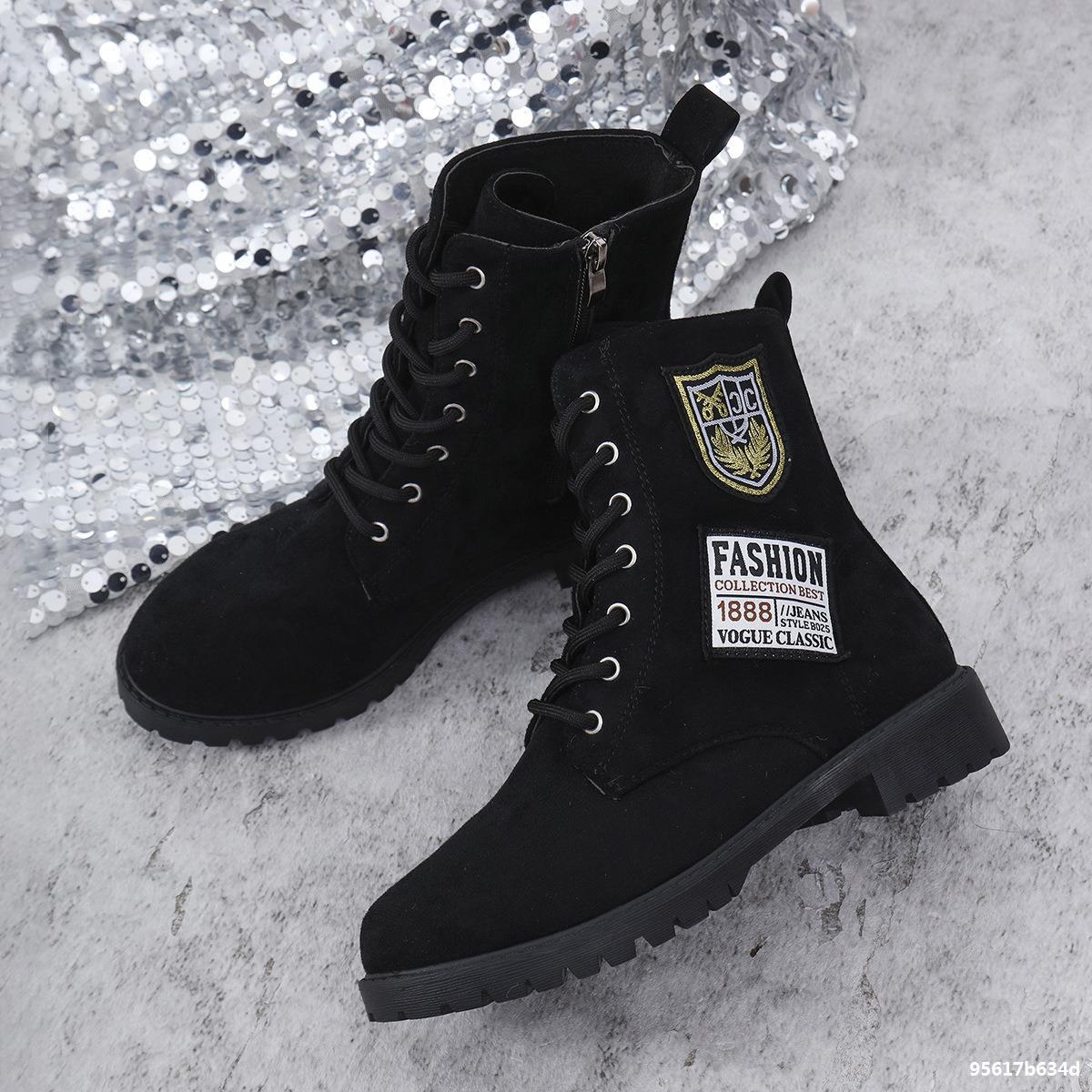 Winter Thick Sole Lace-Up Low Heel Decorated Martin Boots Women's Shoes 17