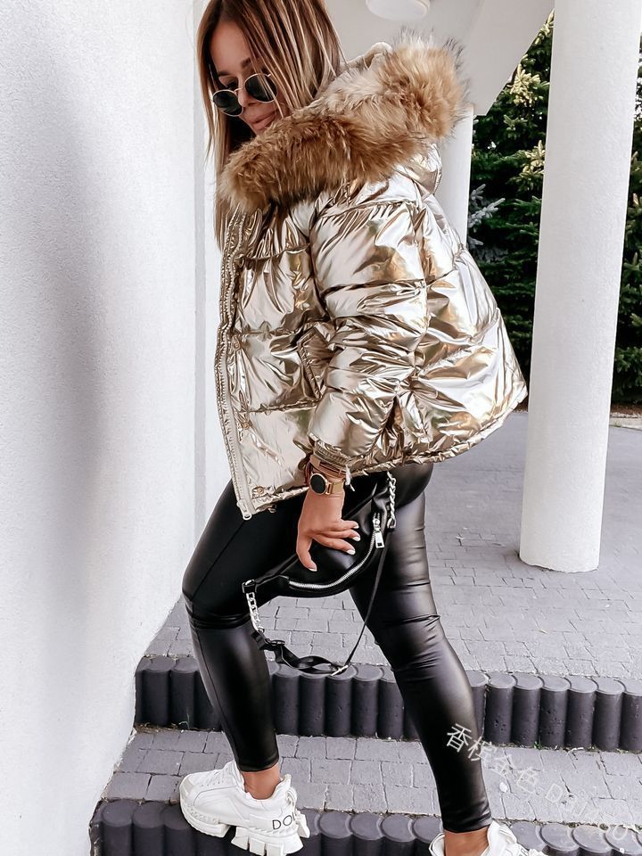 Women Winter Hooded Loose Crop Solid Warm Zipper Padded Jacket 8