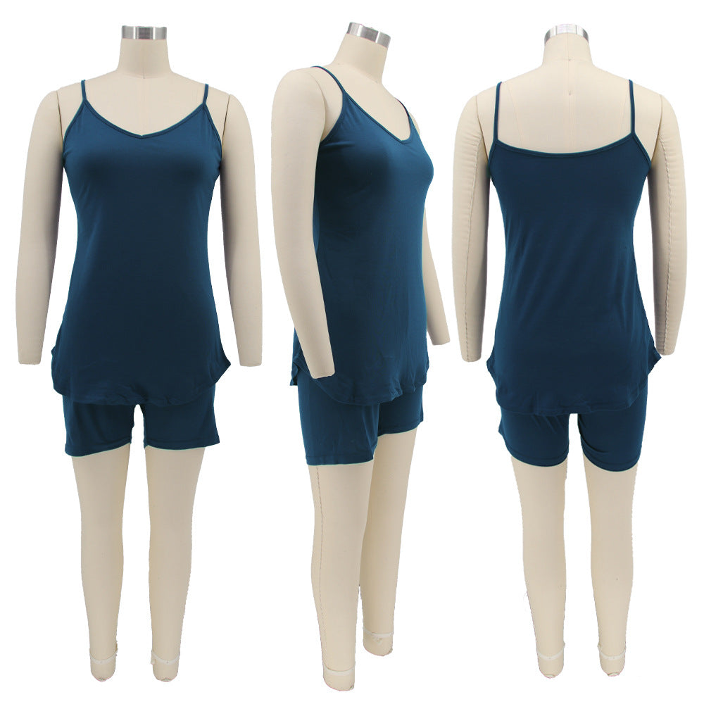 Women Summer Sexy Sleeveless Straps Top + Shorts Two-piece Set 22