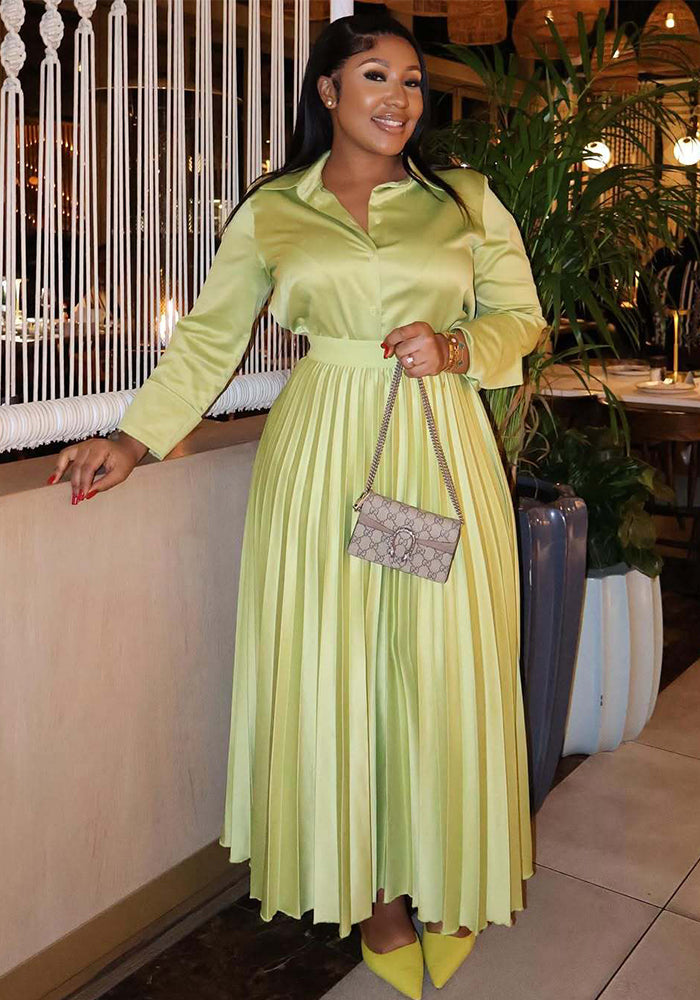 African Women summer long-sleeved pleated skirt two-piece set