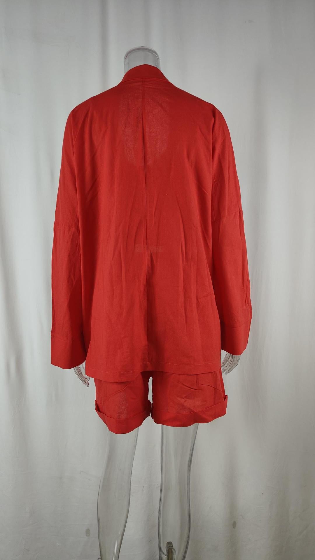 Spring Women's Chic Solid Color Vest Shorts Blazer Three Piece 23