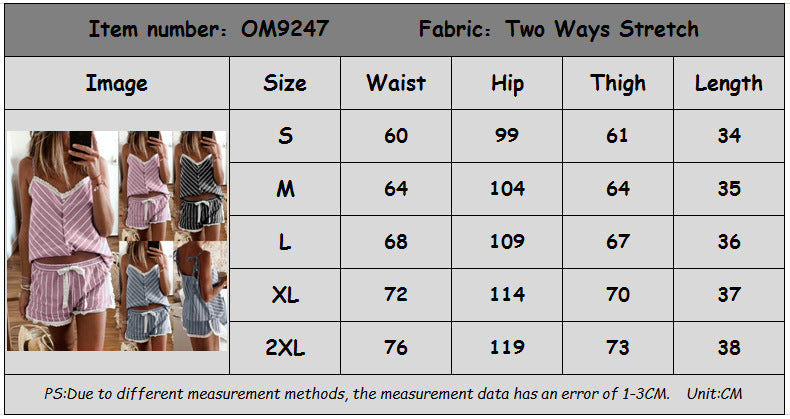 Summer Stripes Printed Strap Pajamas Two-Piece Home Clothes Set 20