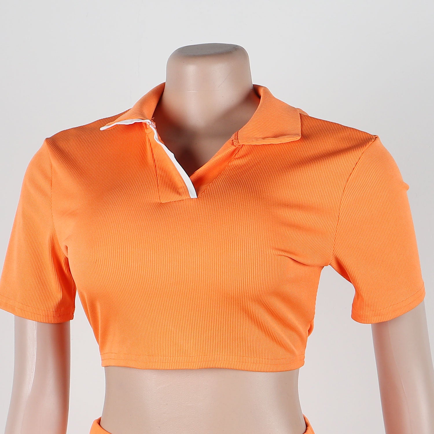 Women Sexy Turndown Collar Short Sleeve Top and Skirt Two-piece Set 27