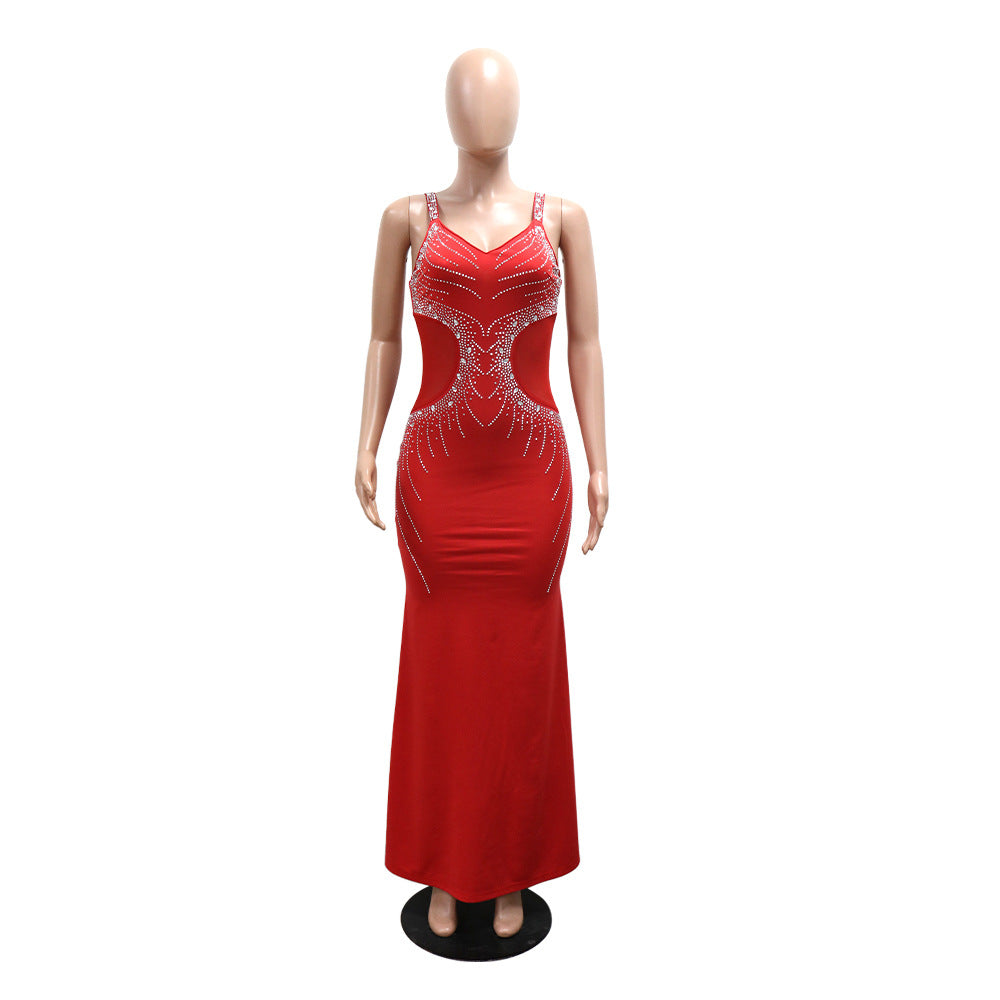 Sexy Strap V-Neck Slim Beaded Long Dress 10