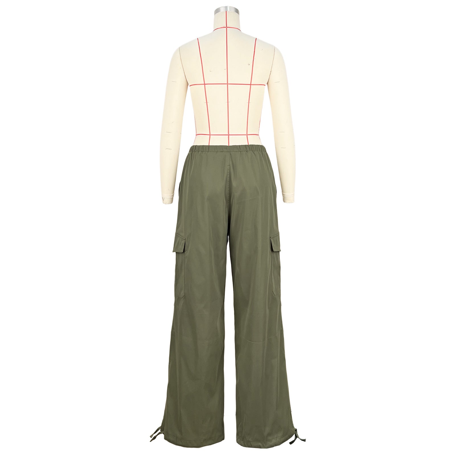 Women's Comfortable Loose Lace-Up Multi-Pocket Straight Cargo Casual Pants 16