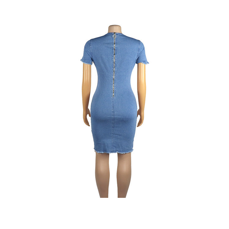 Women African Denim Stretchy Ripped Dress 5