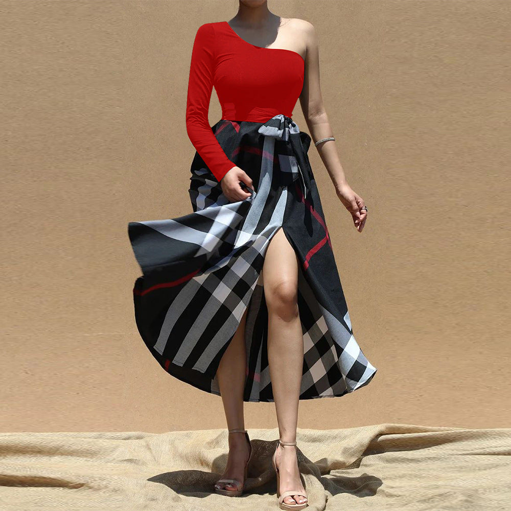 Women one shoulder printed slit dress 4