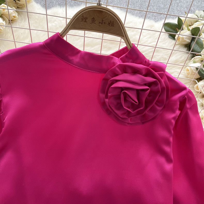 Women French Long Sleeve Chic Satin Shirt 17