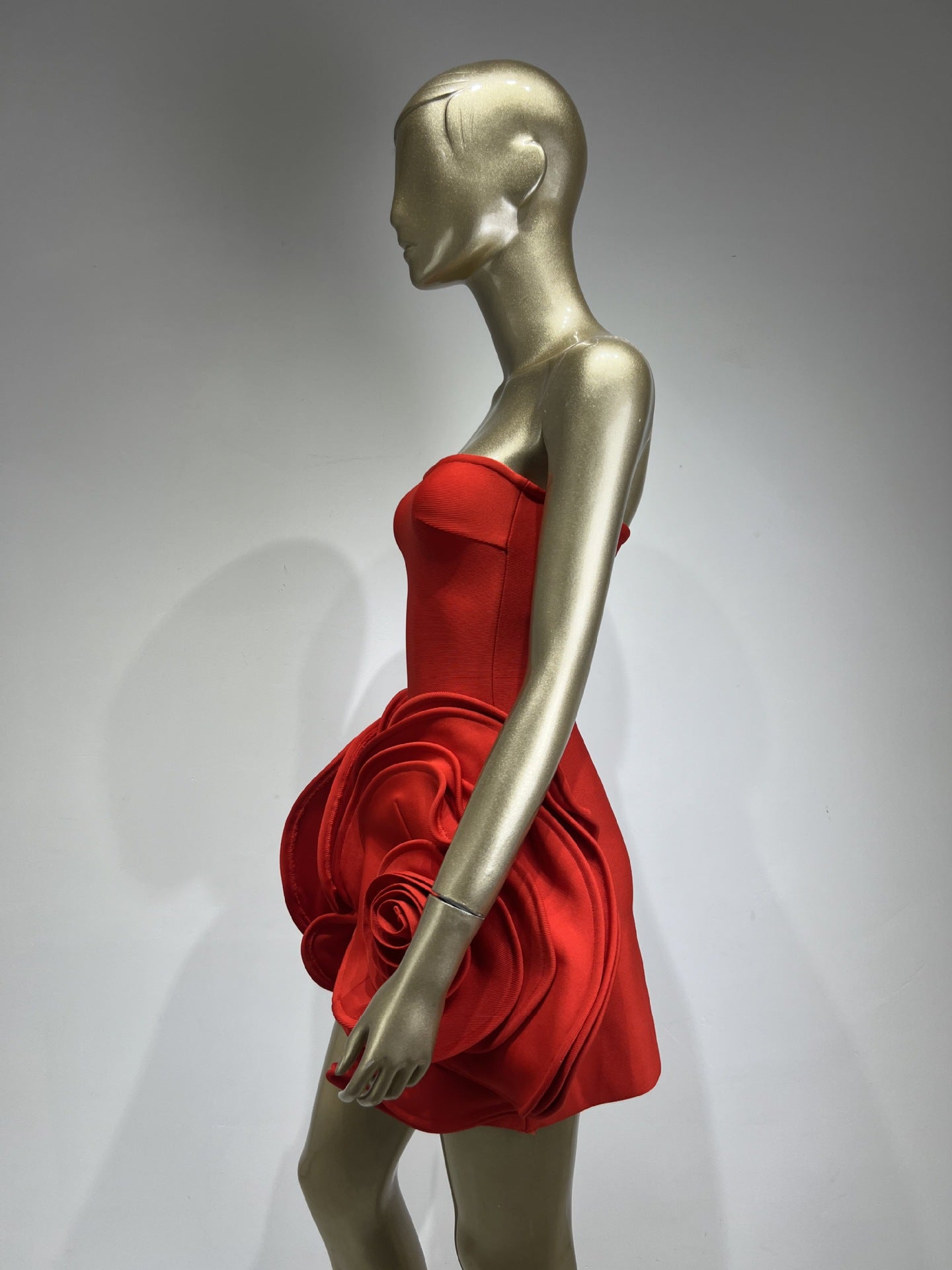 Red Strapless Flower Tight Fitting Formal Party Dress 9