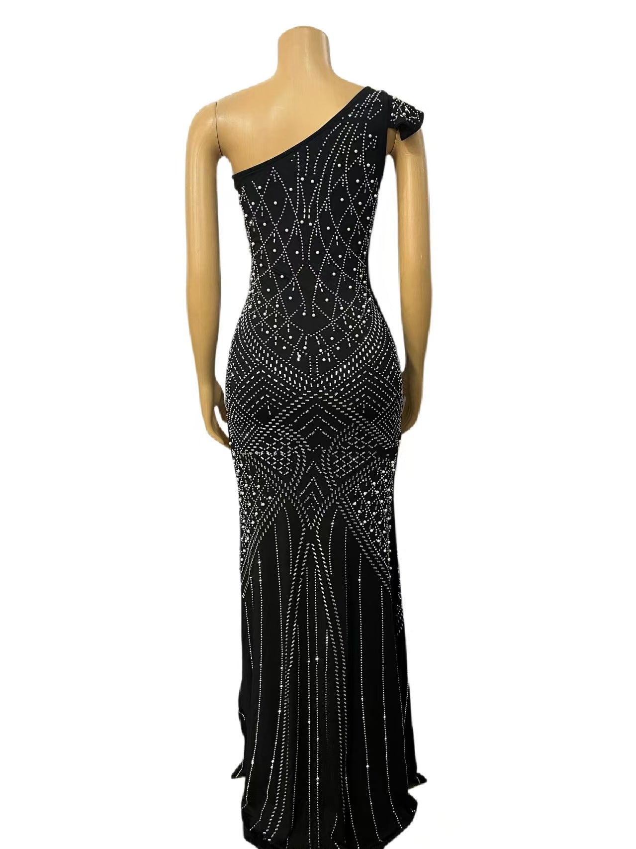 Women Soid Bodycon Slash Shoulder Sequin Dress 6