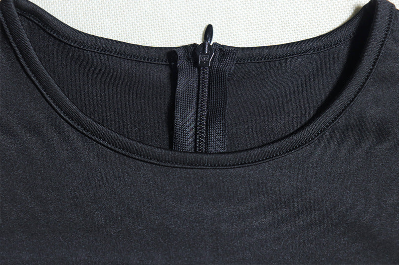 Women Solid Color One-Piece Lace-Up Round Neck Long Sleeve Tight Fitting Fitness Jumpsuit 14