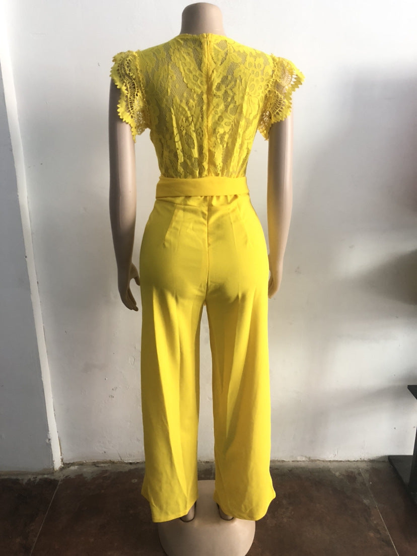 Women Elegant Lace Short Sleeve Jumpsuit 19