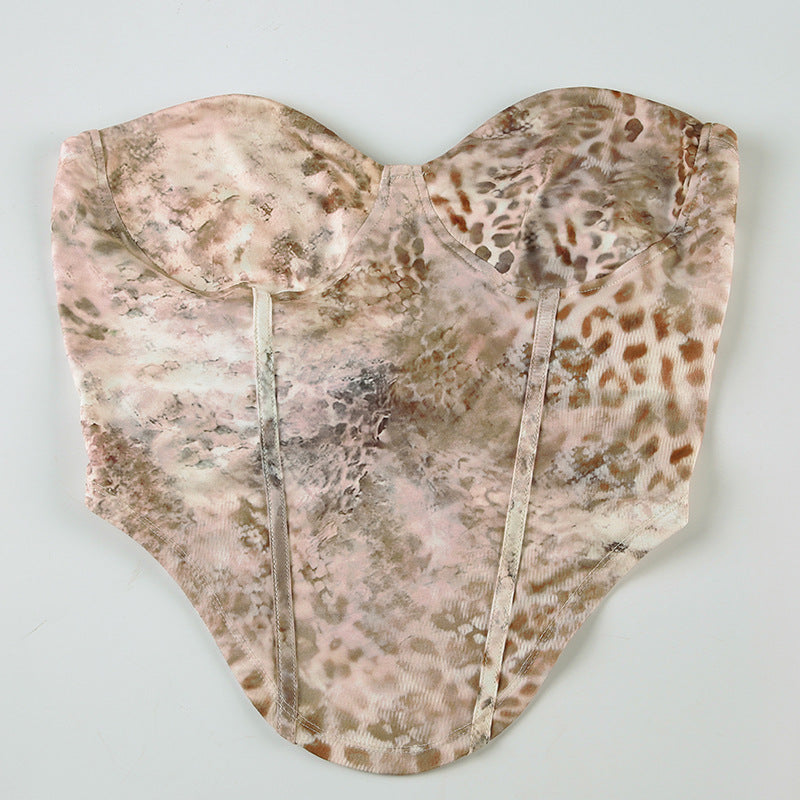 Women Holidays Animal Print Irregular Strapless Top and Shorts Two Piece Set 12