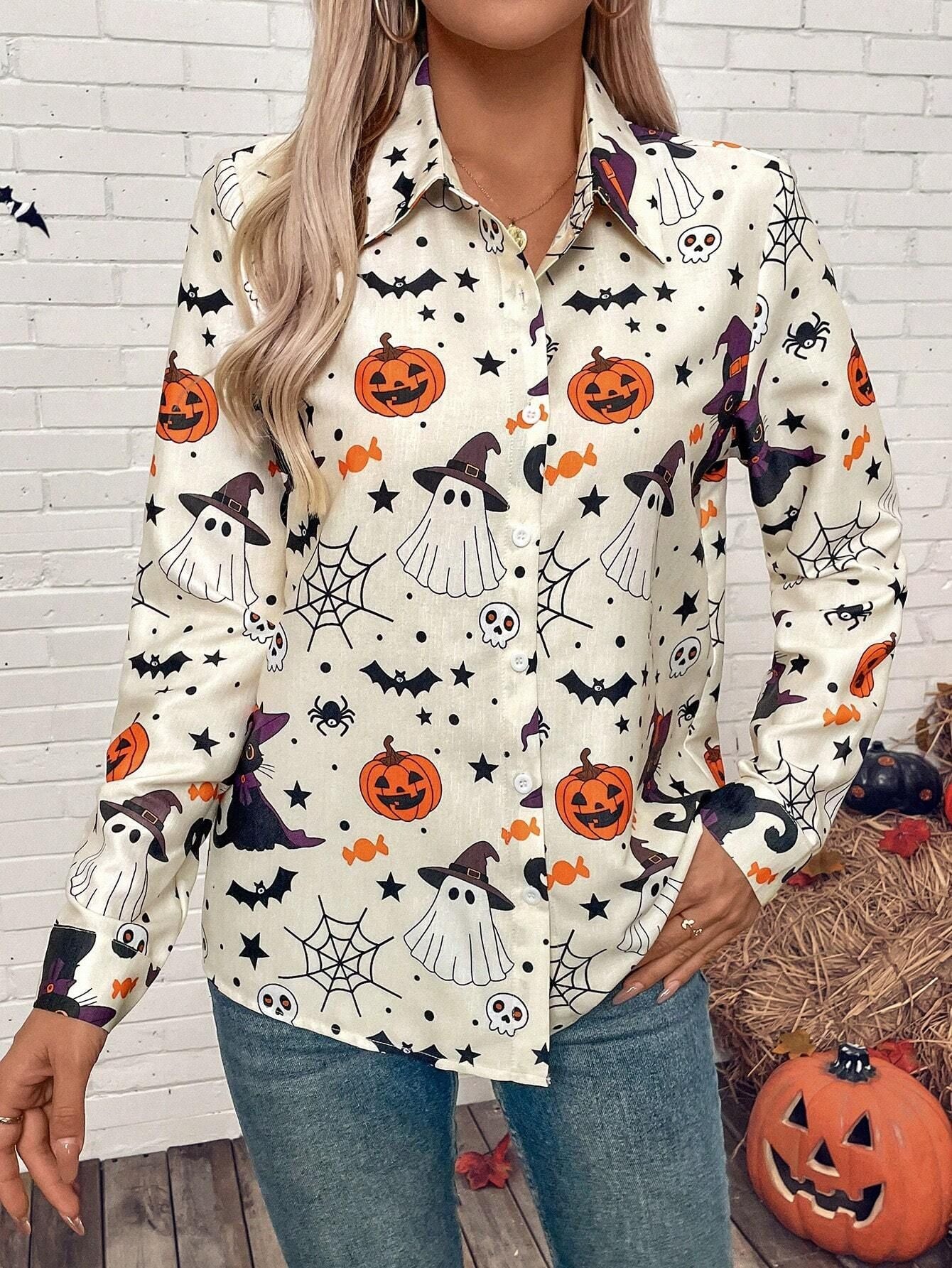 Halloween Women Printed Long Sleeve Shirt 5