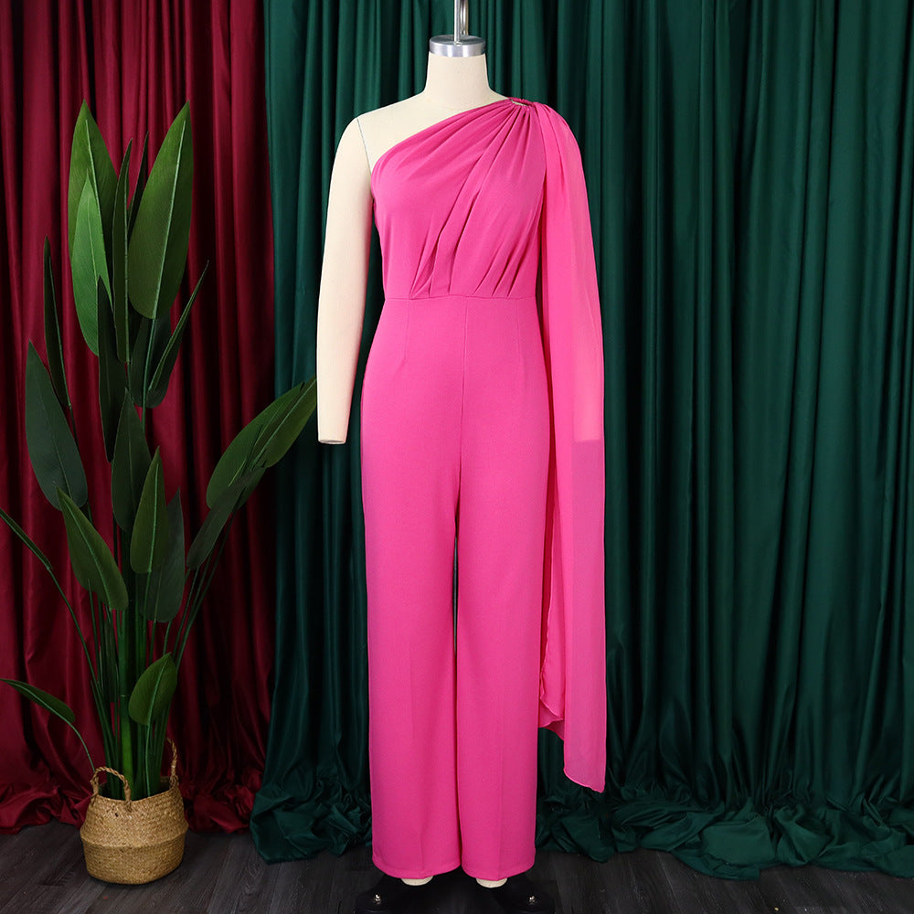 African Women's Solid Color Sexy One Shoulder Formal Party Fashion Jumpsuit 31