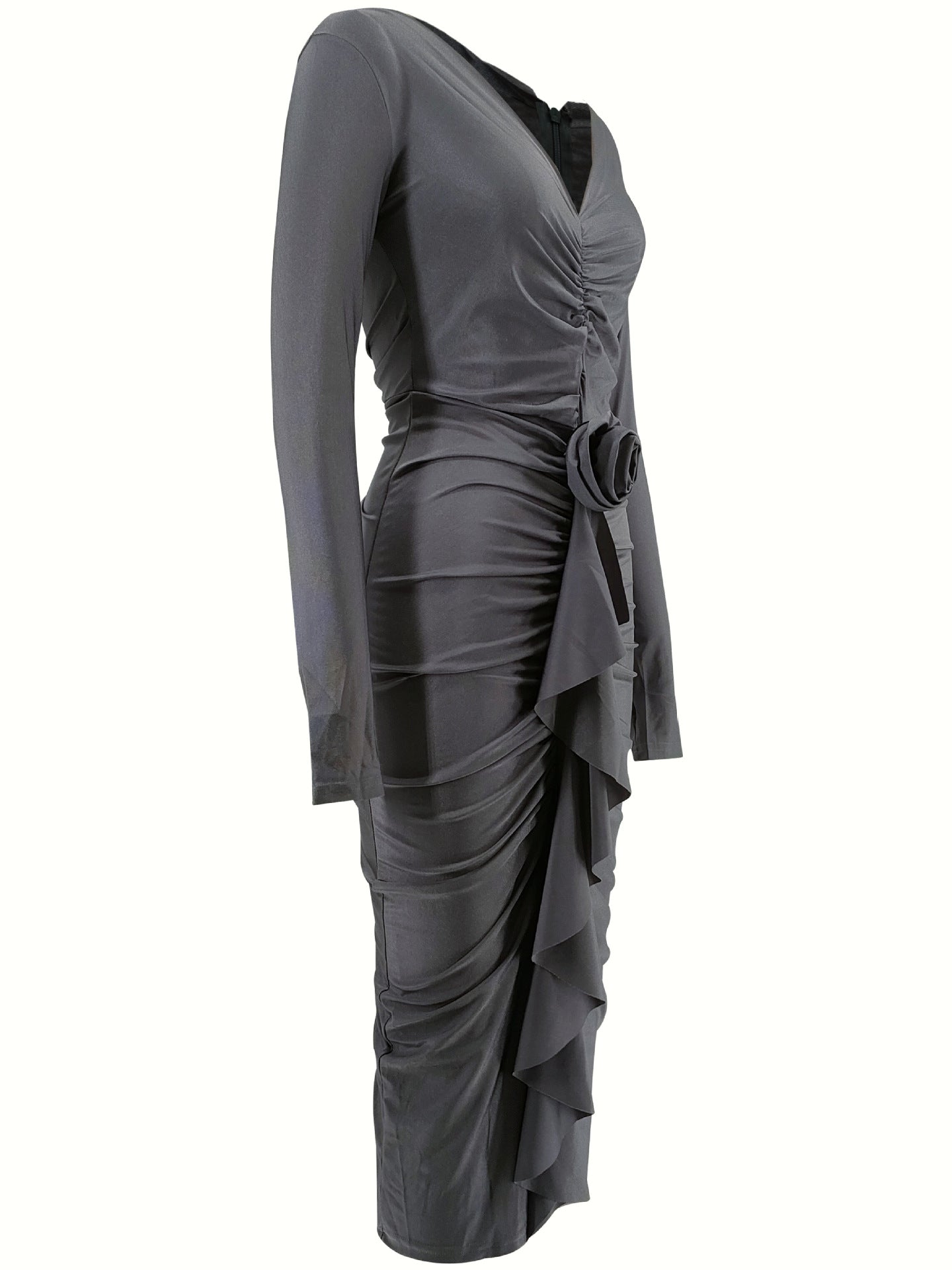 Women's Autumn And Winter Long Sleeve V-Neck Flower Sexy Bodycon Dress 19