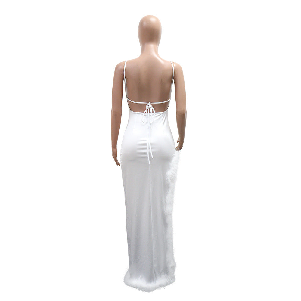 Women summer sexy backless feather lace dress 7