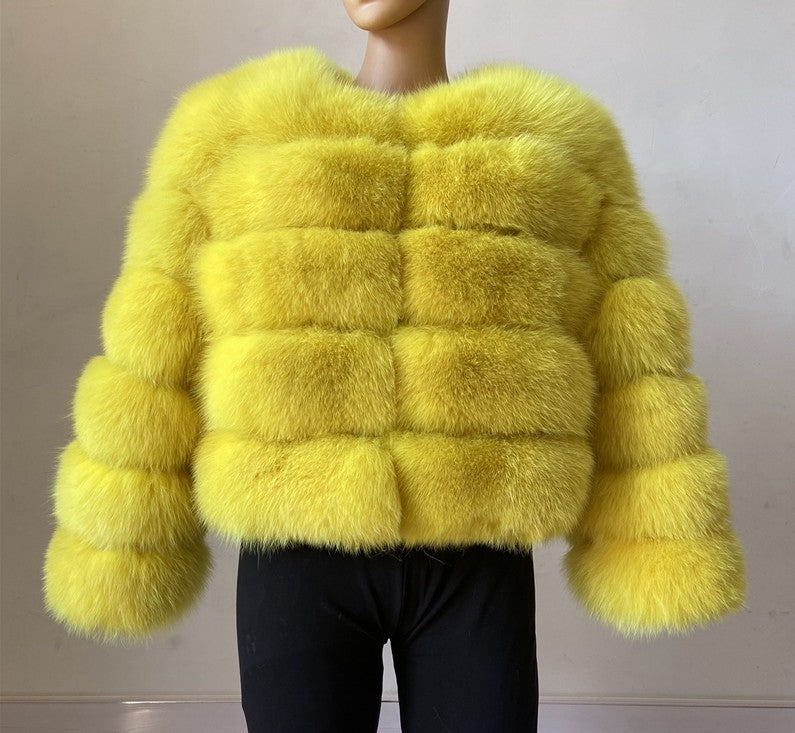 Women's Cropped Long Sleeve Fur Faux Fur Coat 34