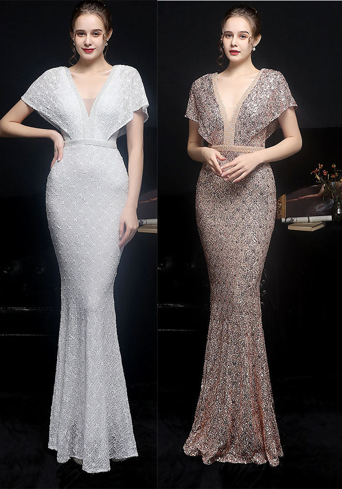 Summer sequin V-Neck mermaid long evening dress