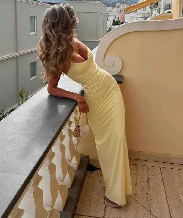 Women's Yellow Summer Sexy Solid-Color Beach Maxi Dress