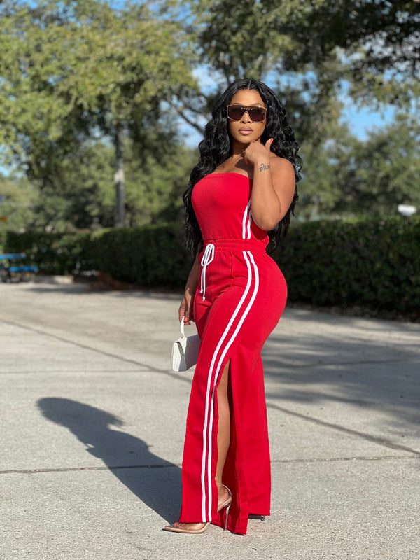 Fashion Women Strapless Tops Loose Pants Casual Two-piece Set 6