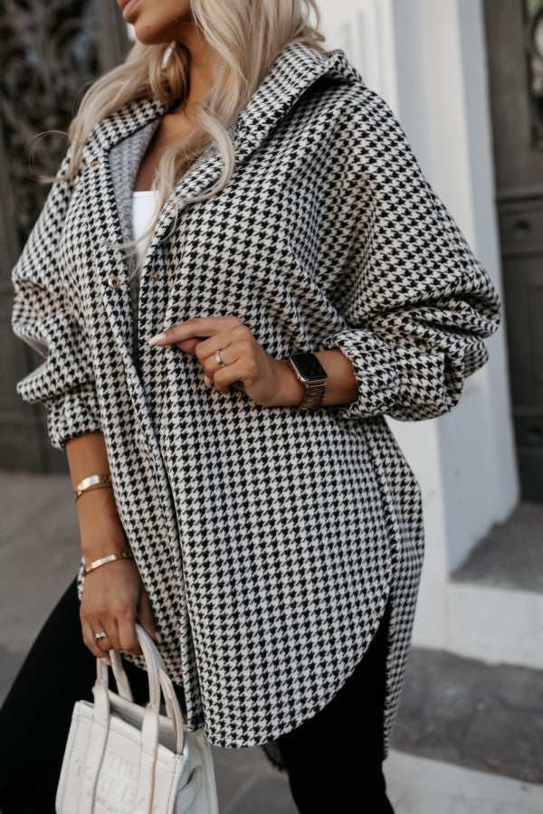 Women autumn plaid hooded split Style jacket 11