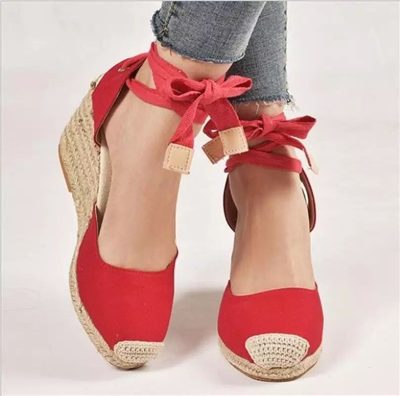 Summer wedge-heeled thick-soled Lace-Up hemp rope sandals 7