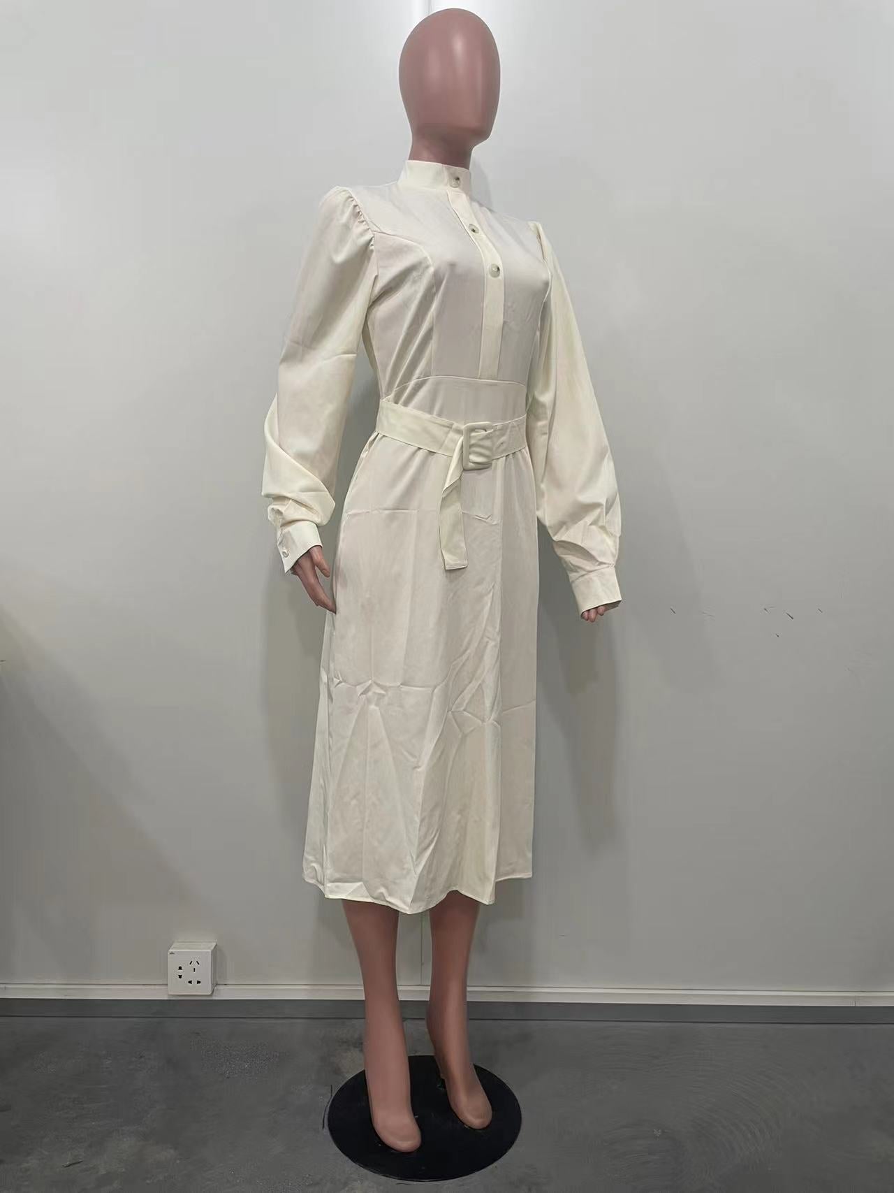 Women Solid Mid-High Neck Long Sleeve Dress 6