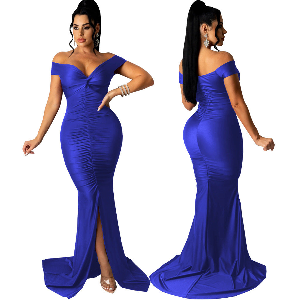 Women Sexy V Neck Slightly Wrinkled Dress 8