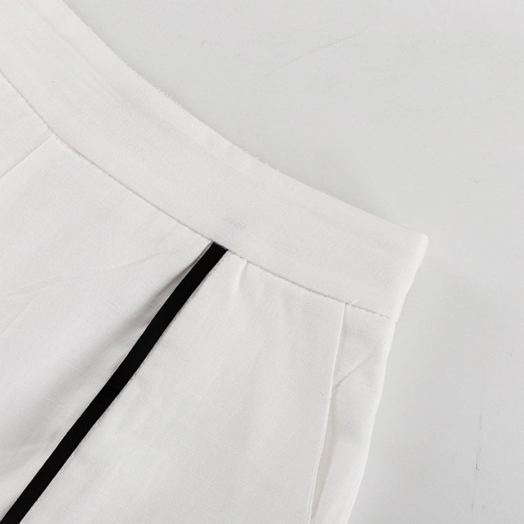 Women contrast color cross round neck sleeveless top Slit trousers two-piece set 15