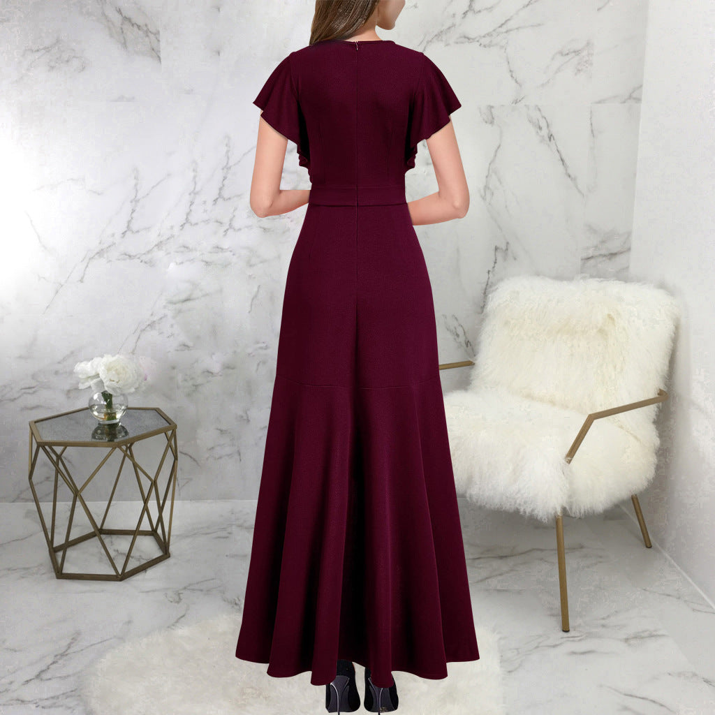 Women Sexy V Neck Irregular Ruffle Leaf Dress 11