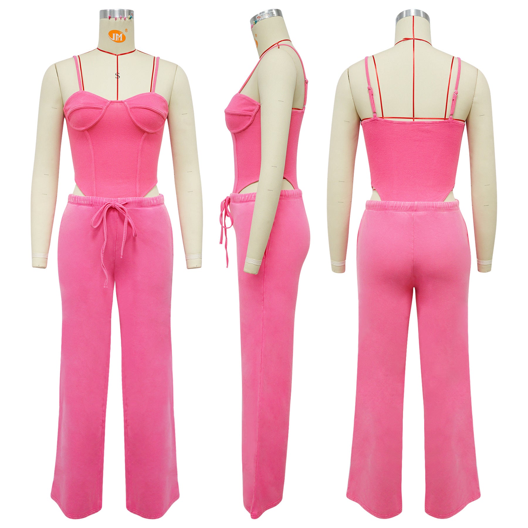 Women Sexy Cotton Washed Strapless Top and Pant Two-Piece Set 9