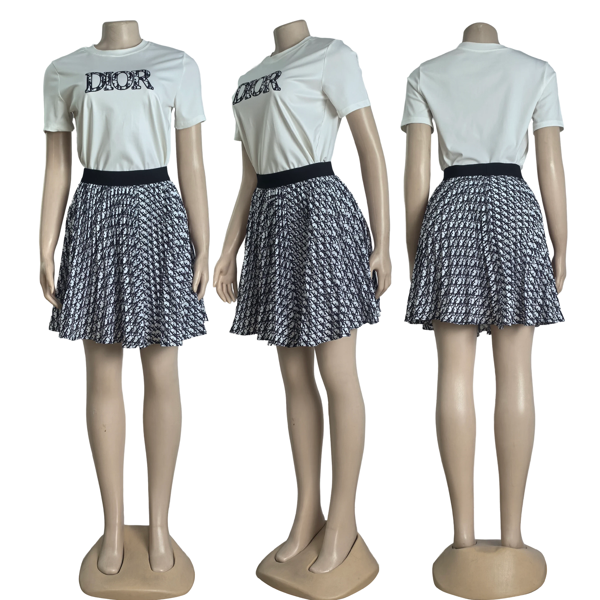 Summer Fashion Casual Short Sleeve T-shirt Pleated Skirt Sexy Two-Piece Set 5