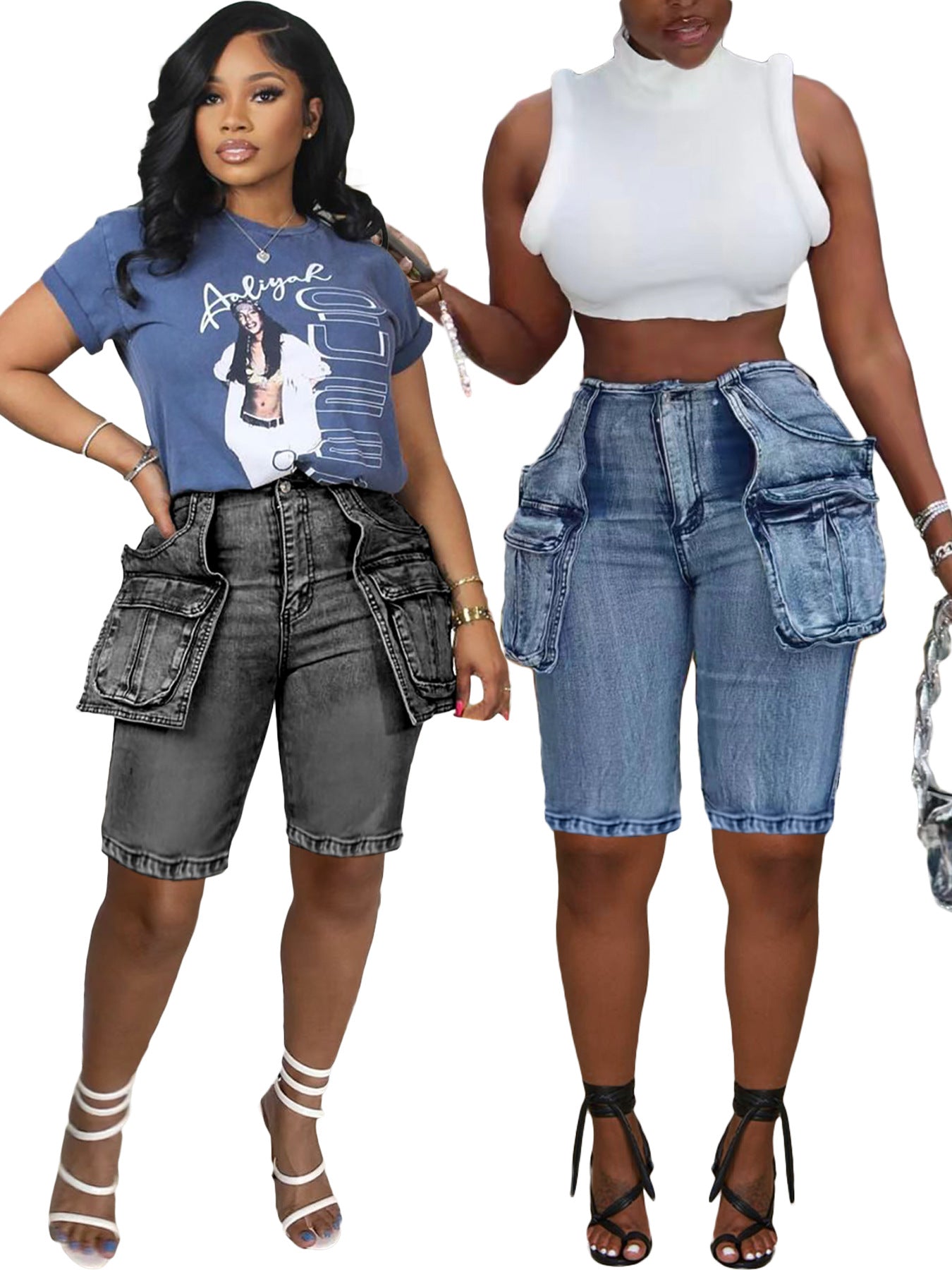 Summer Retro Cargo Denim Shorts 4