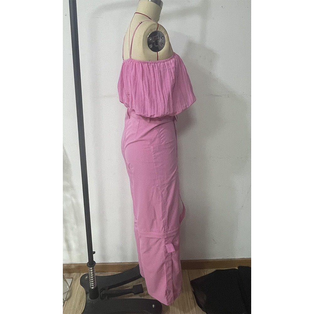 Spring Summer Sexy Camisole Loose Straight Trousers Casual Holidays Two Piece Set 8