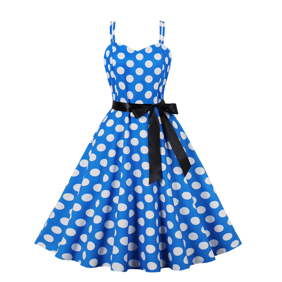 Women'S Dress Retro Polka Dot Print Straps A-Line Swing Dress 16