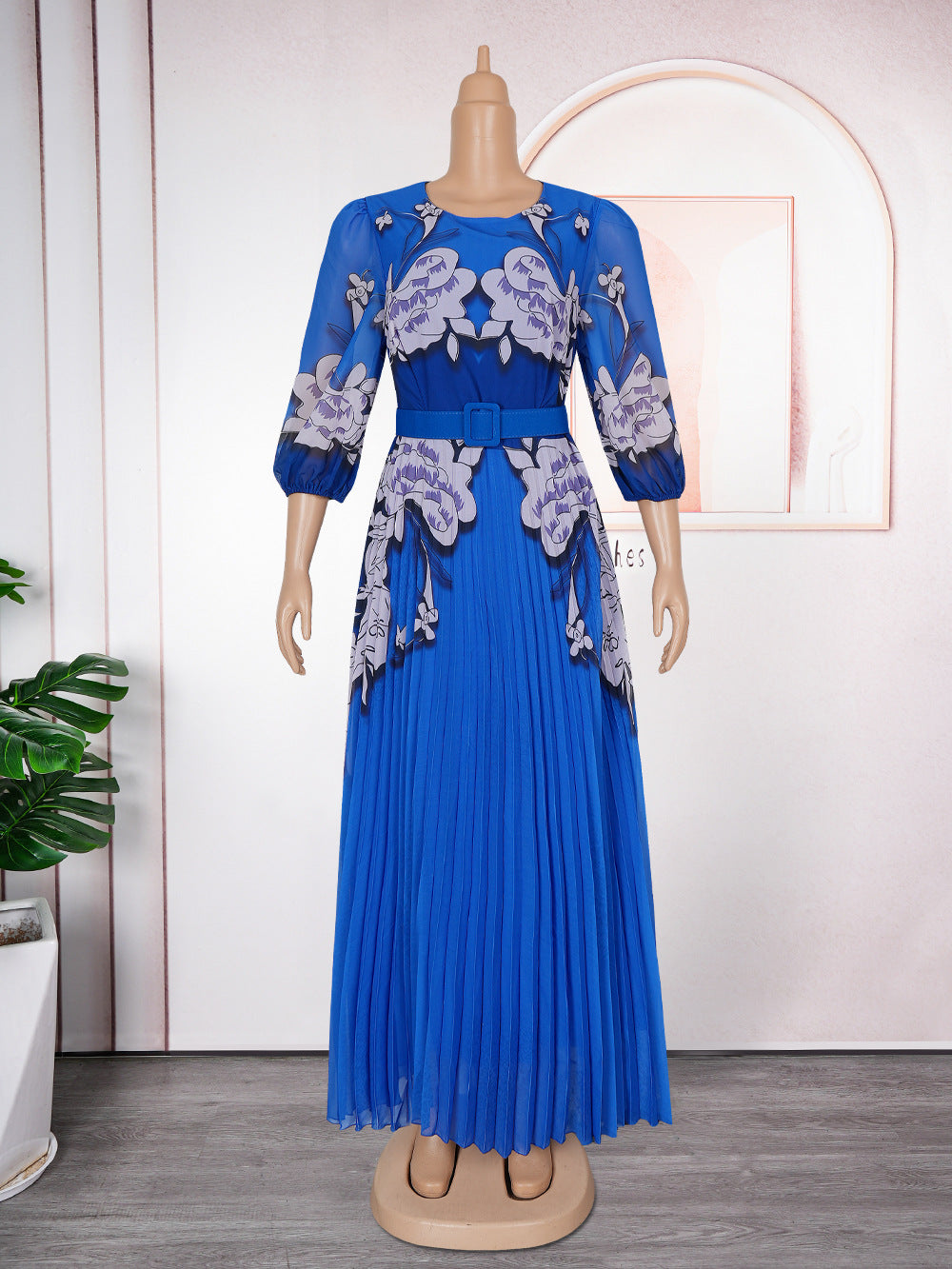 Elegant Long Dress Africa Women's Plus Size Print Pleated Chiffon Dress 13