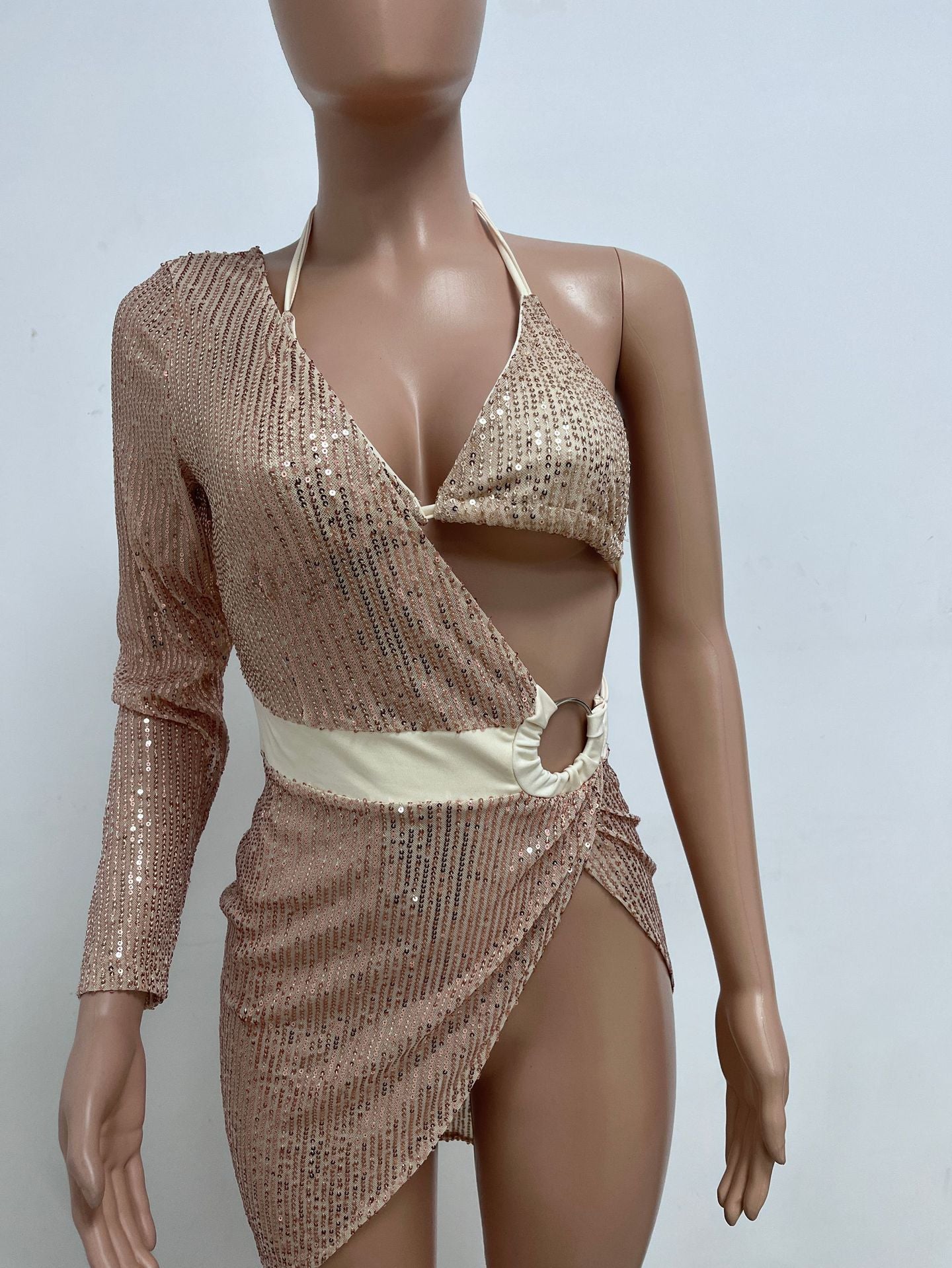 Skirt Summer Women's Sequin Bra Long Sleeve Low Back Dress Nightclub Two Piece Set 22