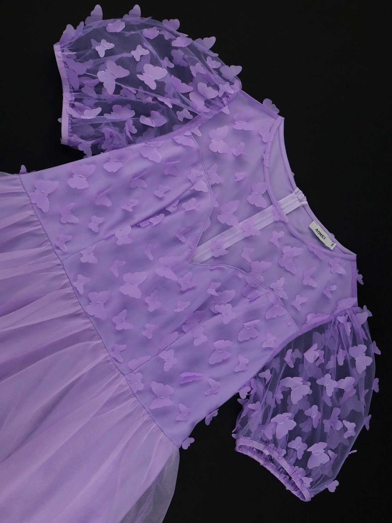 Women Puff Sleeve Butterfly Mesh Dress 9