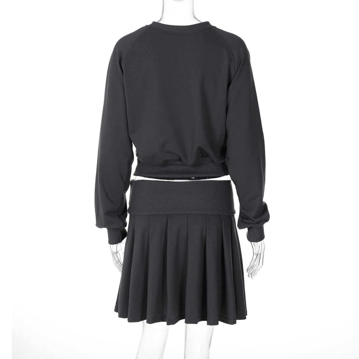 Autumn And Winter Solid Color Long-Sleeved Top Pleated Skirt Fashionable Casual Two-Piece Set 11