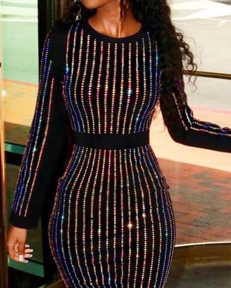 Elegant Beaded Long Sleeve Slim Midi Dress 3