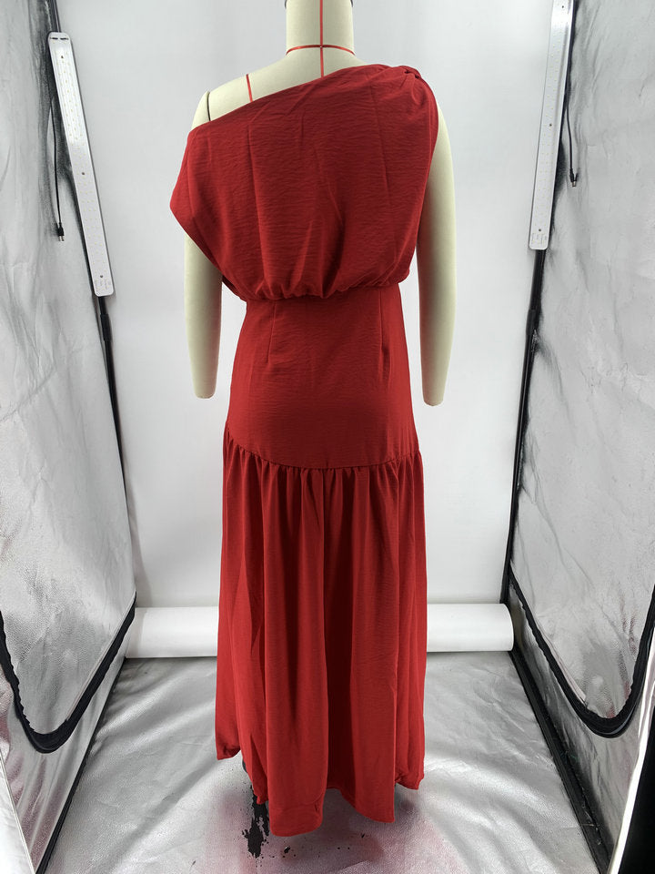 Solid Sexy Slash Shoulder Off-Shoulder Slim Waist Slit Gown Dress 22