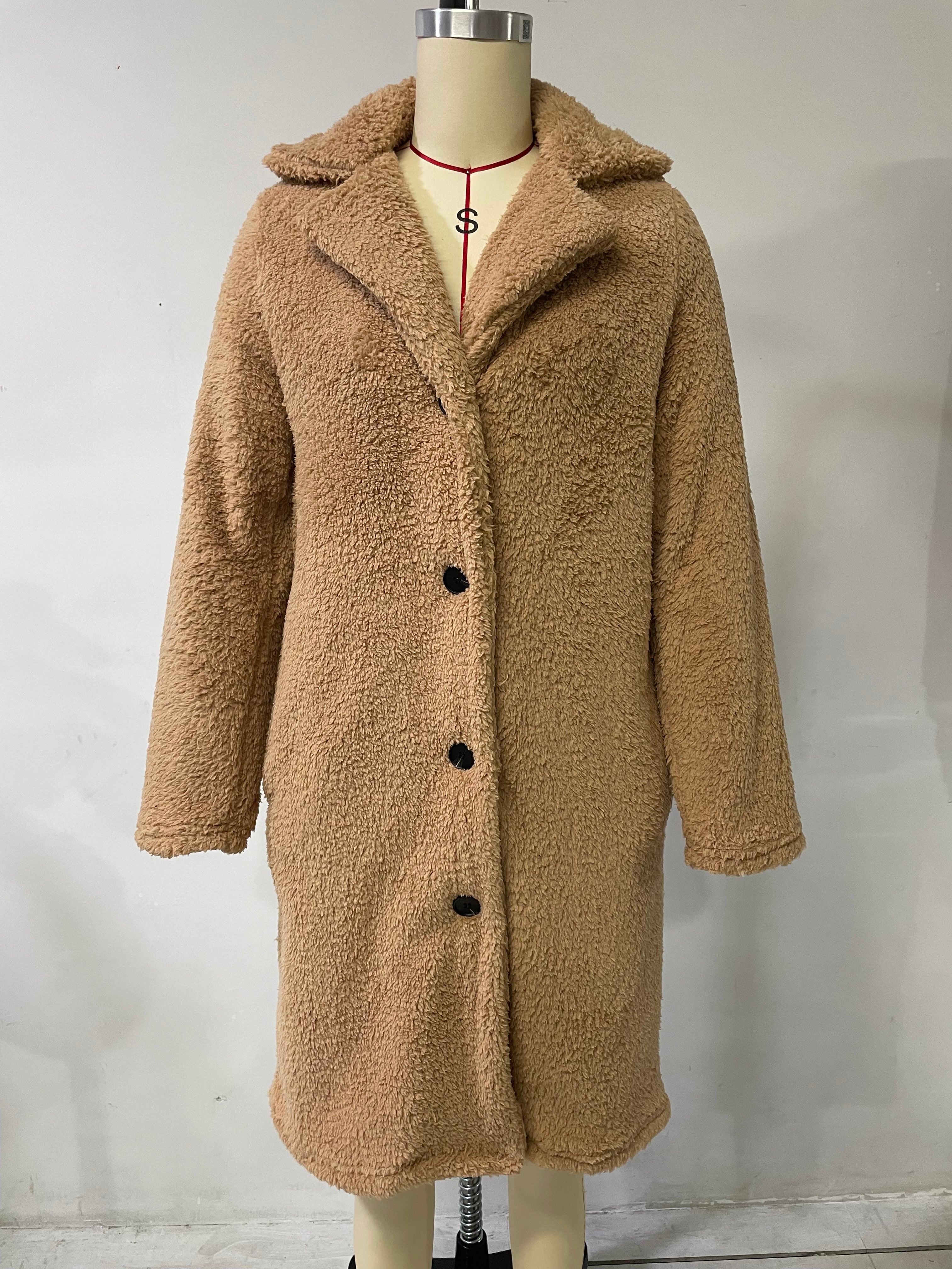 Autumn And Winter Women'S Fleece Long-Sleeved Turndown Collar Women'S Long Coat 15