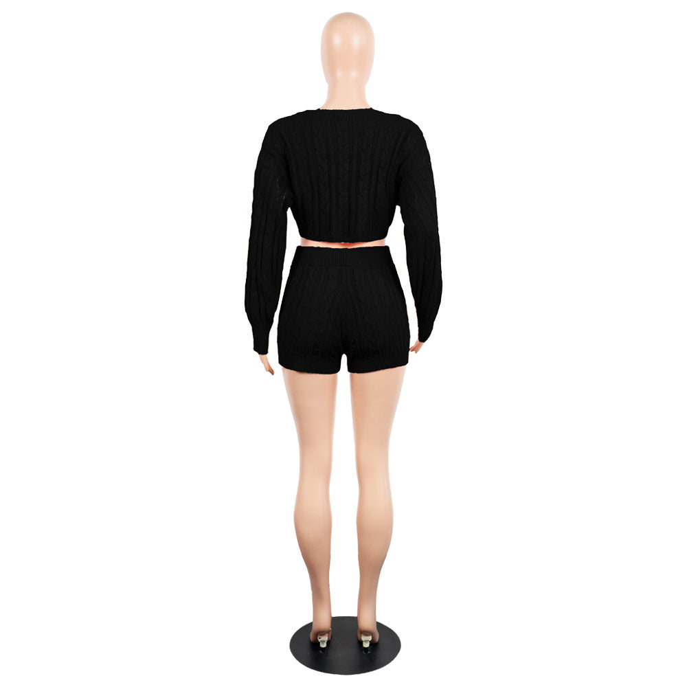 Women's Knit Sweater Shorts Nightclub Two-Piece Set 16