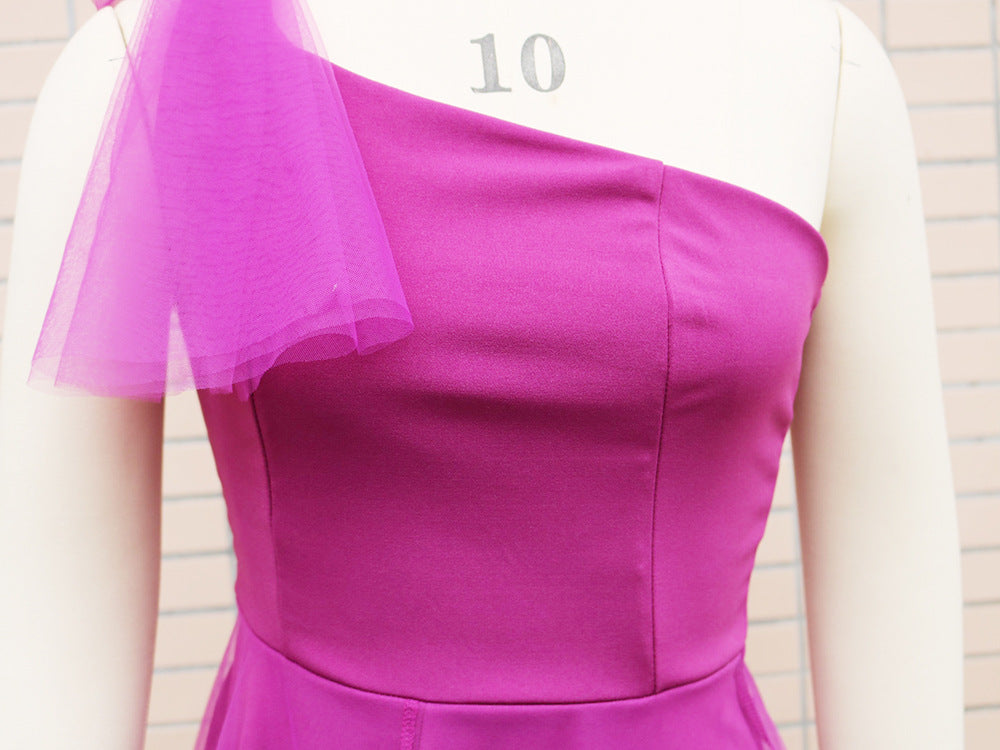 Women One Shoulder Sleeveless Mesh Patchwork Dress 26